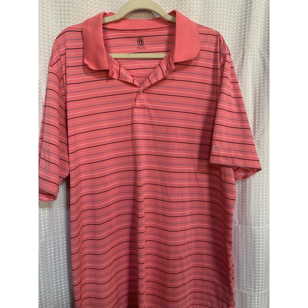 PGA Tour Mens 2XL Golf Shirt Pink Striped Polo Shirt